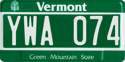 VT license plate YWA074