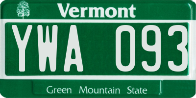 VT license plate YWA093