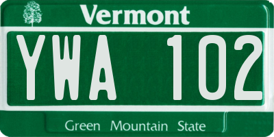 VT license plate YWA102