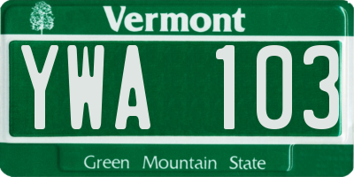 VT license plate YWA103