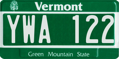 VT license plate YWA122