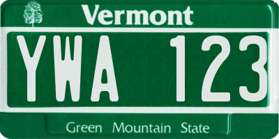VT license plate YWA123