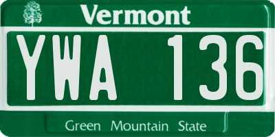 VT license plate YWA136