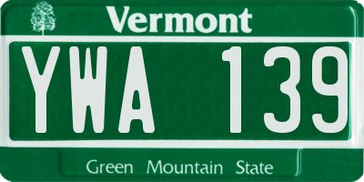 VT license plate YWA139