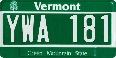 VT license plate YWA181