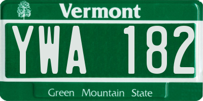 VT license plate YWA182