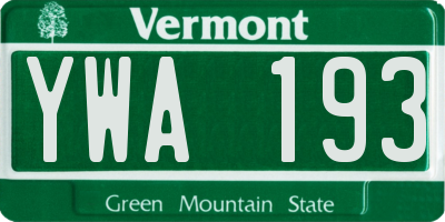 VT license plate YWA193