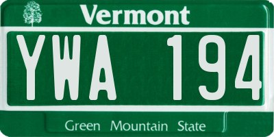 VT license plate YWA194