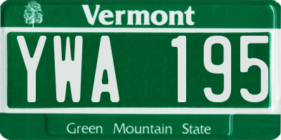 VT license plate YWA195