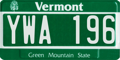 VT license plate YWA196
