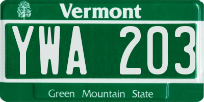 VT license plate YWA203