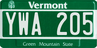VT license plate YWA205