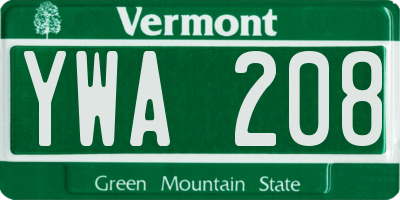 VT license plate YWA208