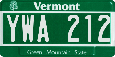 VT license plate YWA212