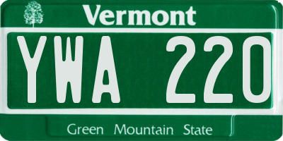 VT license plate YWA220