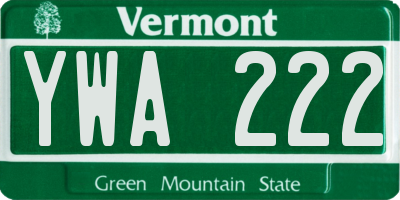 VT license plate YWA222