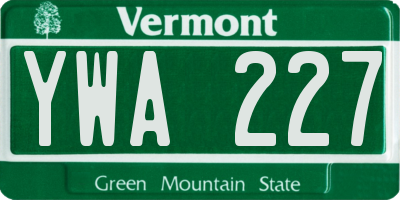 VT license plate YWA227