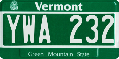 VT license plate YWA232