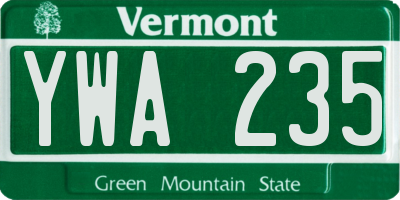 VT license plate YWA235