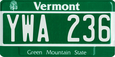 VT license plate YWA236