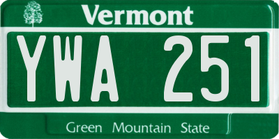 VT license plate YWA251