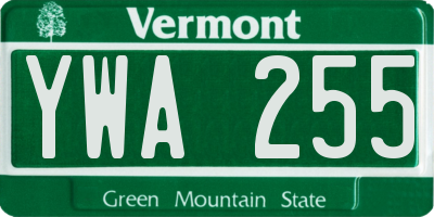 VT license plate YWA255