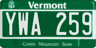 VT license plate YWA259