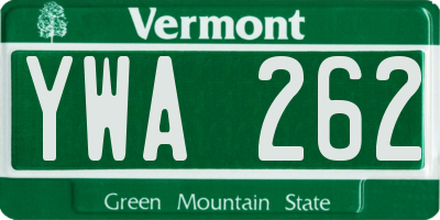 VT license plate YWA262