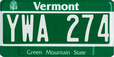 VT license plate YWA274