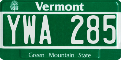 VT license plate YWA285