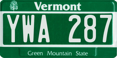 VT license plate YWA287