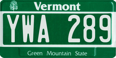 VT license plate YWA289
