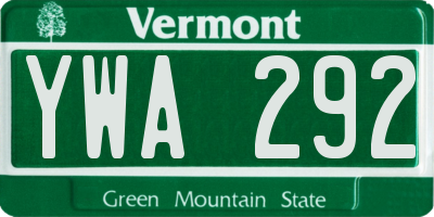 VT license plate YWA292
