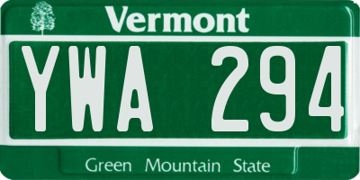 VT license plate YWA294