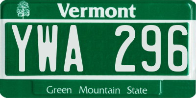VT license plate YWA296