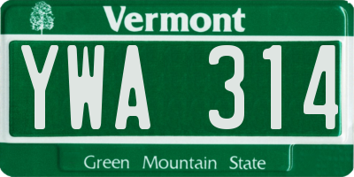 VT license plate YWA314