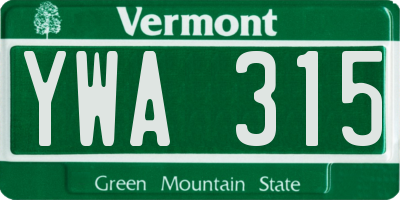 VT license plate YWA315