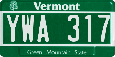 VT license plate YWA317