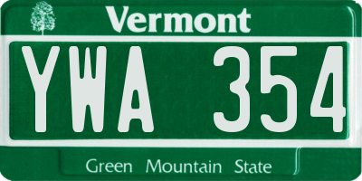 VT license plate YWA354