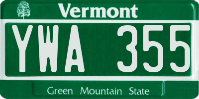 VT license plate YWA355