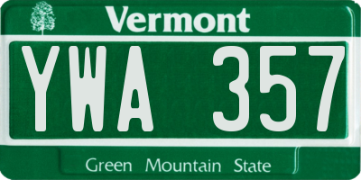 VT license plate YWA357