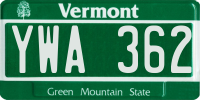 VT license plate YWA362