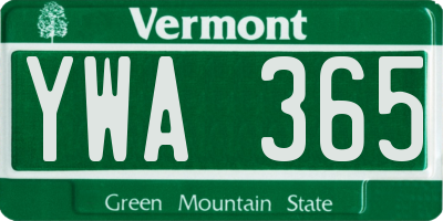VT license plate YWA365