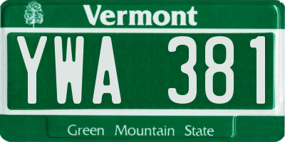 VT license plate YWA381