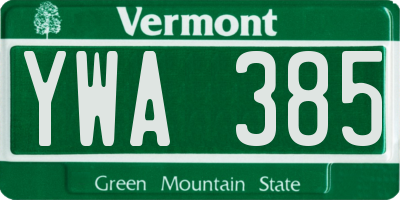 VT license plate YWA385
