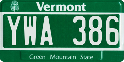 VT license plate YWA386