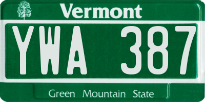 VT license plate YWA387