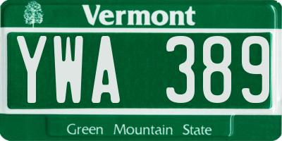 VT license plate YWA389