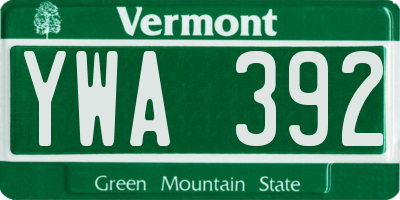 VT license plate YWA392