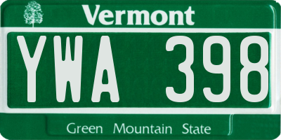 VT license plate YWA398